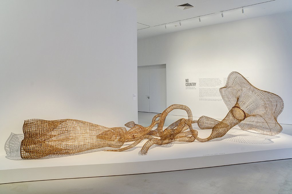 Installation shot of No Country: Contemporary Art for South and Southeast Asia, the inaugural touring exhibition of the Guggenheim UBS MAP Global Art Initiative, at the NTU Centre for Contemporary Art Singapore, May 10, 2014 – July 20, 2014. Courtesy of Solomon R. Guggenheim Museum, New York, and NTU Centre for Contemporary Art Singapore.