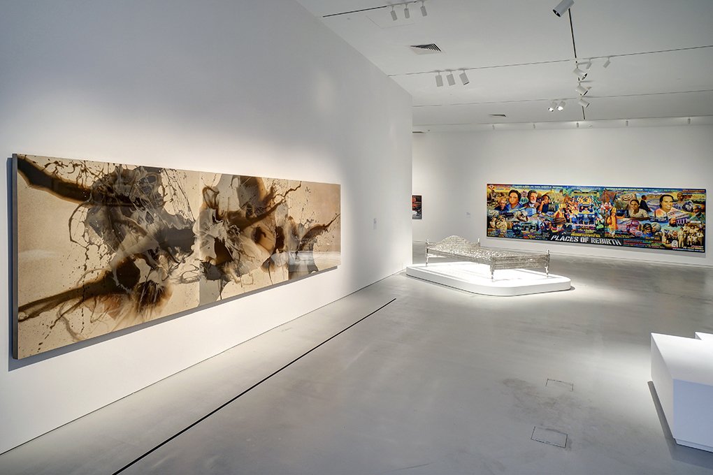 Installation shot of No Country: Contemporary Art for South and Southeast Asia, the inaugural touring exhibition of the Guggenheim UBS MAP Global Art Initiative, at the NTU Centre for Contemporary Art Singapore, May 10, 2014 – July 20, 2014. Courtesy of Solomon R. Guggenheim Museum, New York, and NTU Centre for Contemporary Art Singapore.