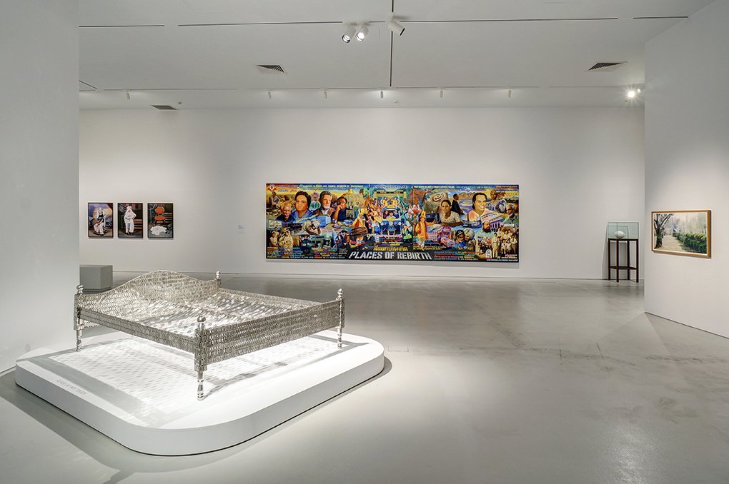 Installation shot of No Country: Contemporary Art for South and Southeast Asia, the inaugural touring exhibition of the Guggenheim UBS MAP Global Art Initiative, at the NTU Centre for Contemporary Art Singapore, May 10, 2014 – July 20, 2014. Courtesy of Solomon R. Guggenheim Museum, New York, and NTU Centre for Contemporary Art Singapore.