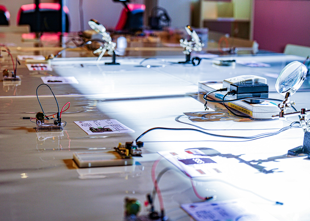 table with electronic parts