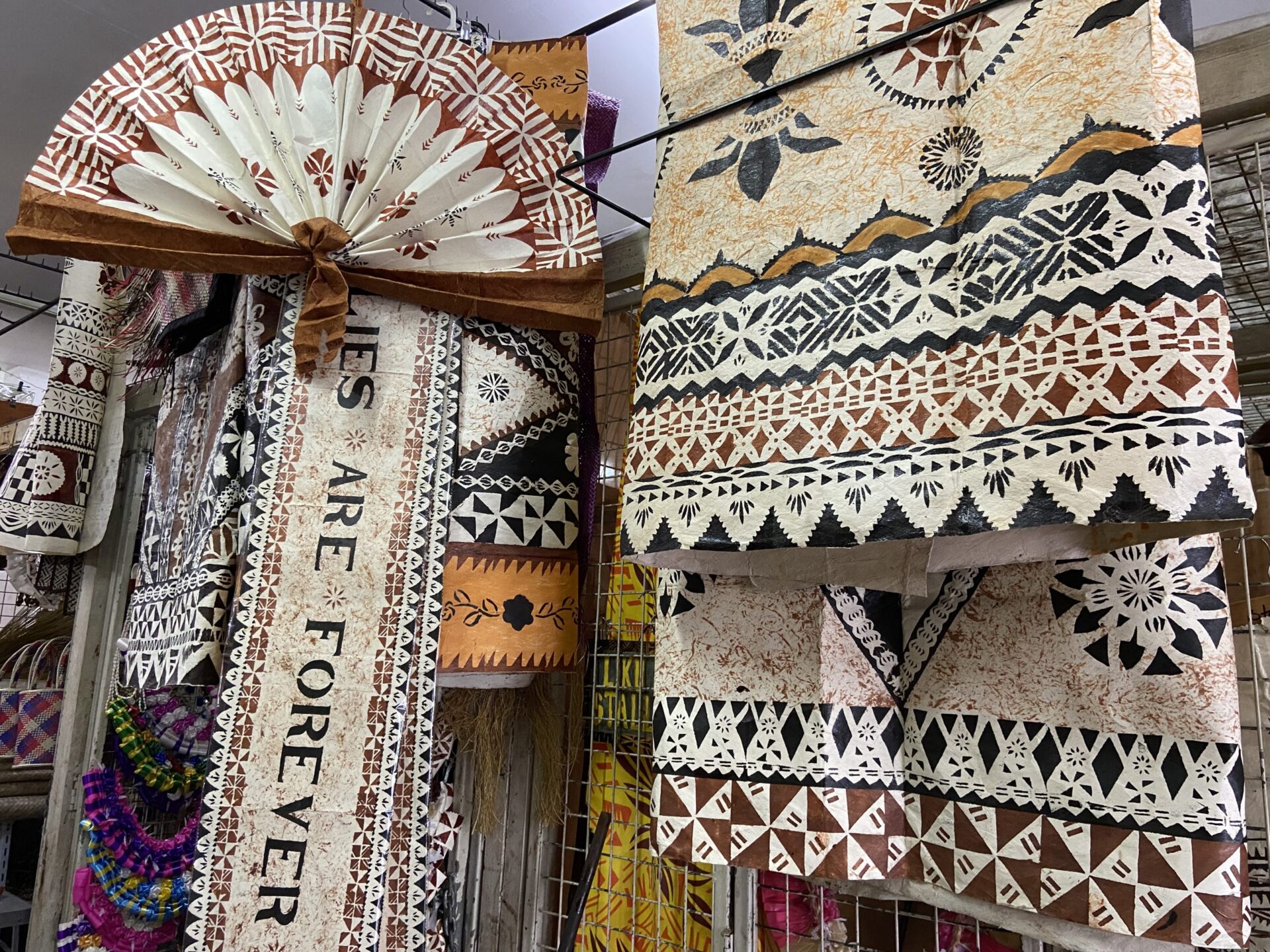 Masi textiles on display at Suva Market, Suva, Fiji, 2023. Photo: Kristy H.A. Kang.